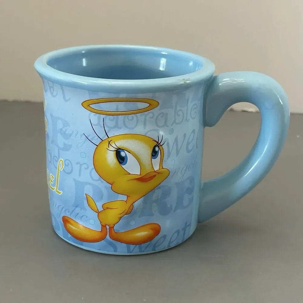 Tweety Bird 99% Angel Coffee Mug Houston Harvest 3D Blue Ceramic Warner Brothers